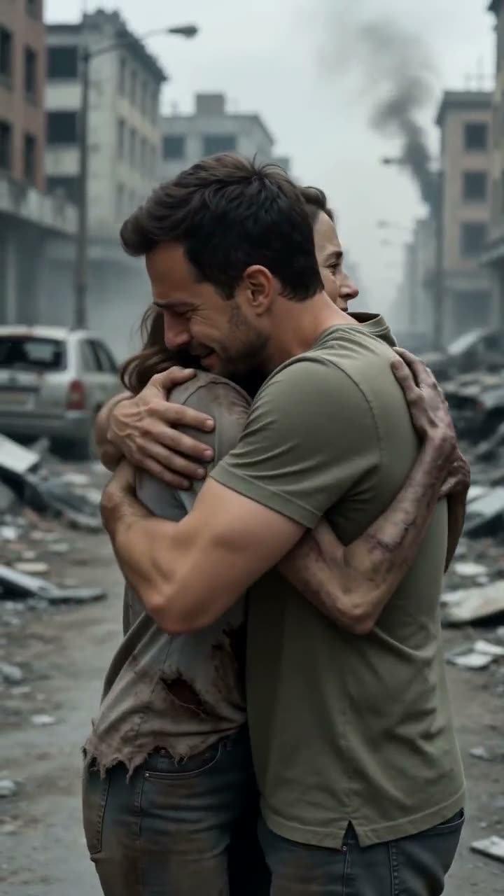 External human-and-zombie embrace reference showing the placement of faces, arms, and hands during a hug