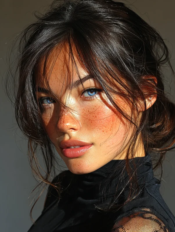 Clean source portrait with the full dark hairstyle visible