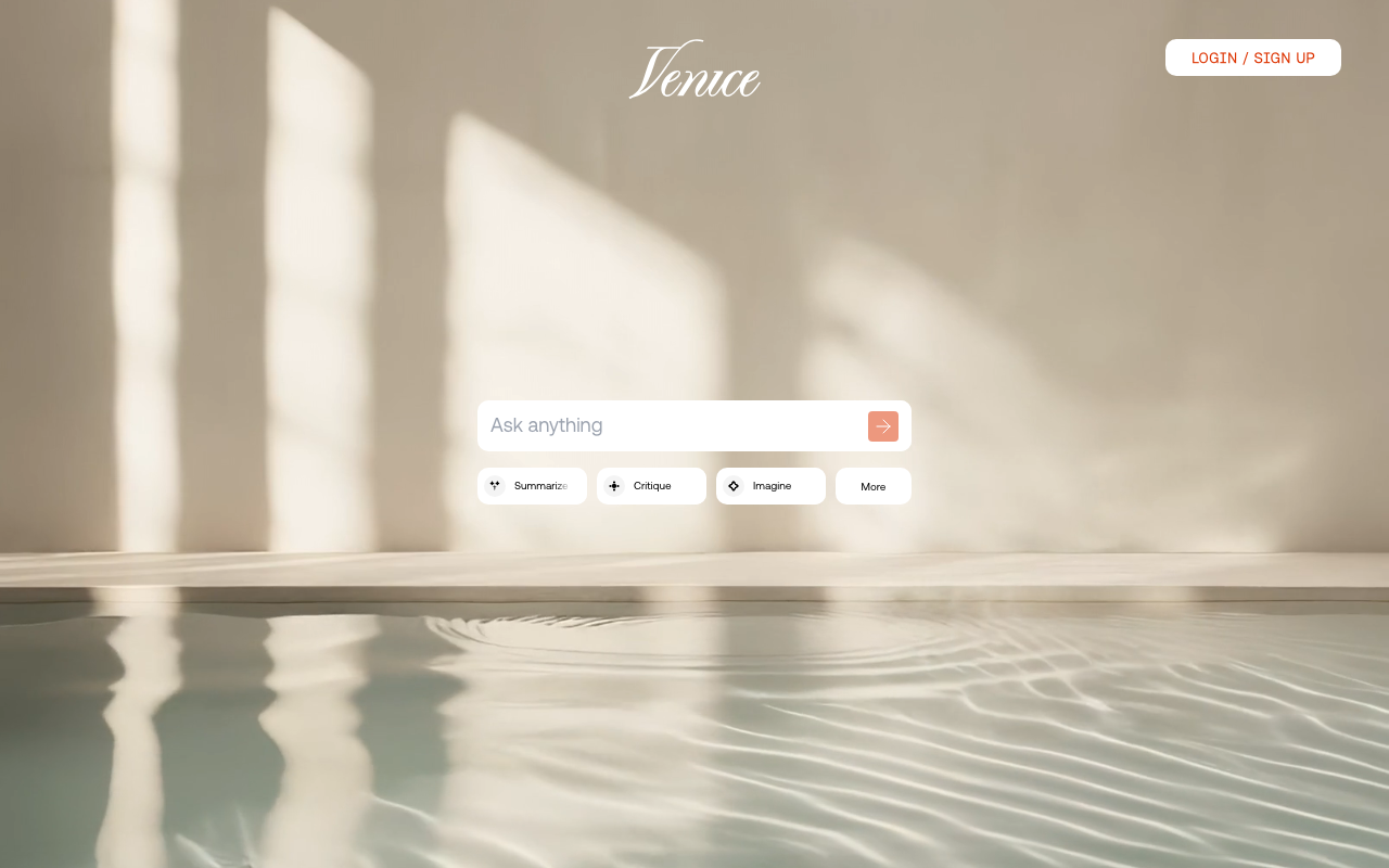 Venice AI homepage visual from the source alternatives guide