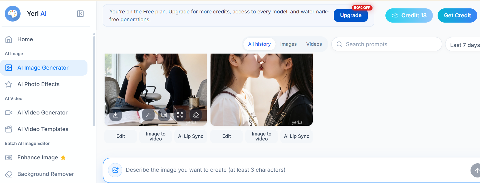 Yeri AI editing interface