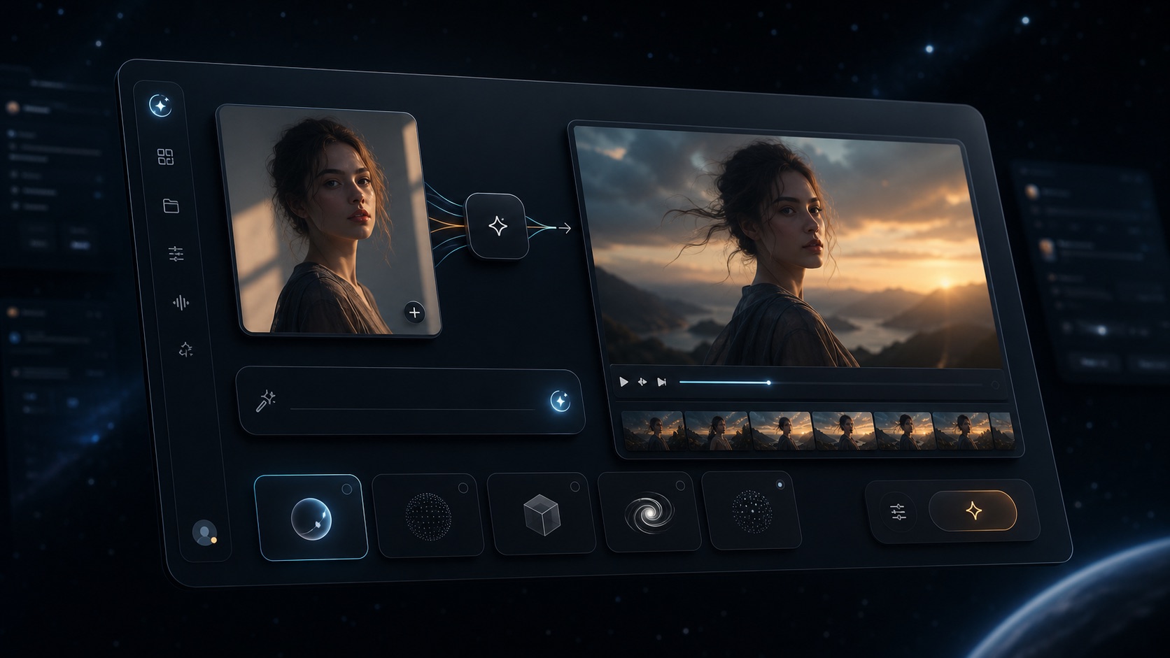 Image to video workflow UI with upload, motion prompt, model controls, and generated preview