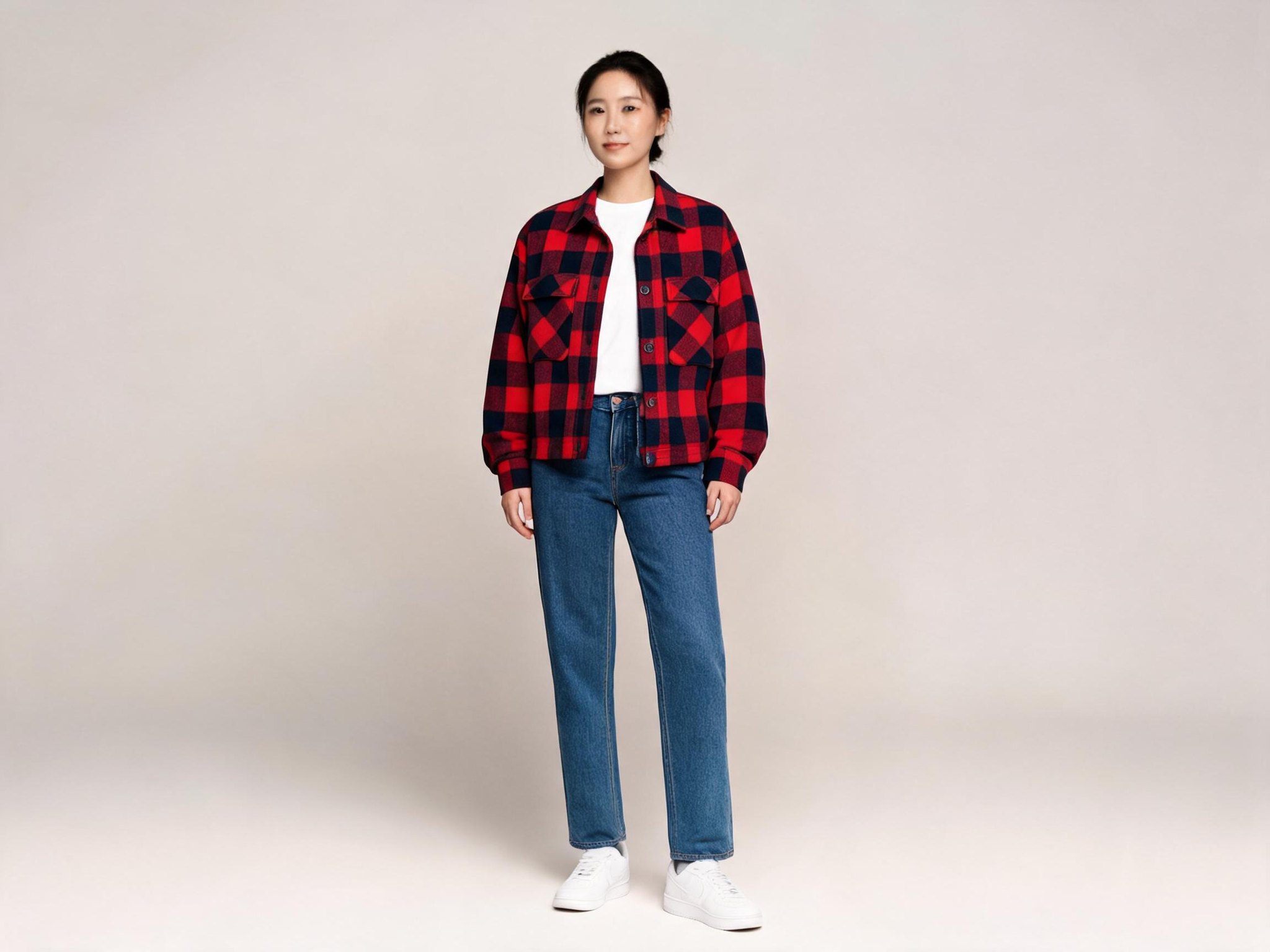 Edited photo: Checked jacket applied to a portrait