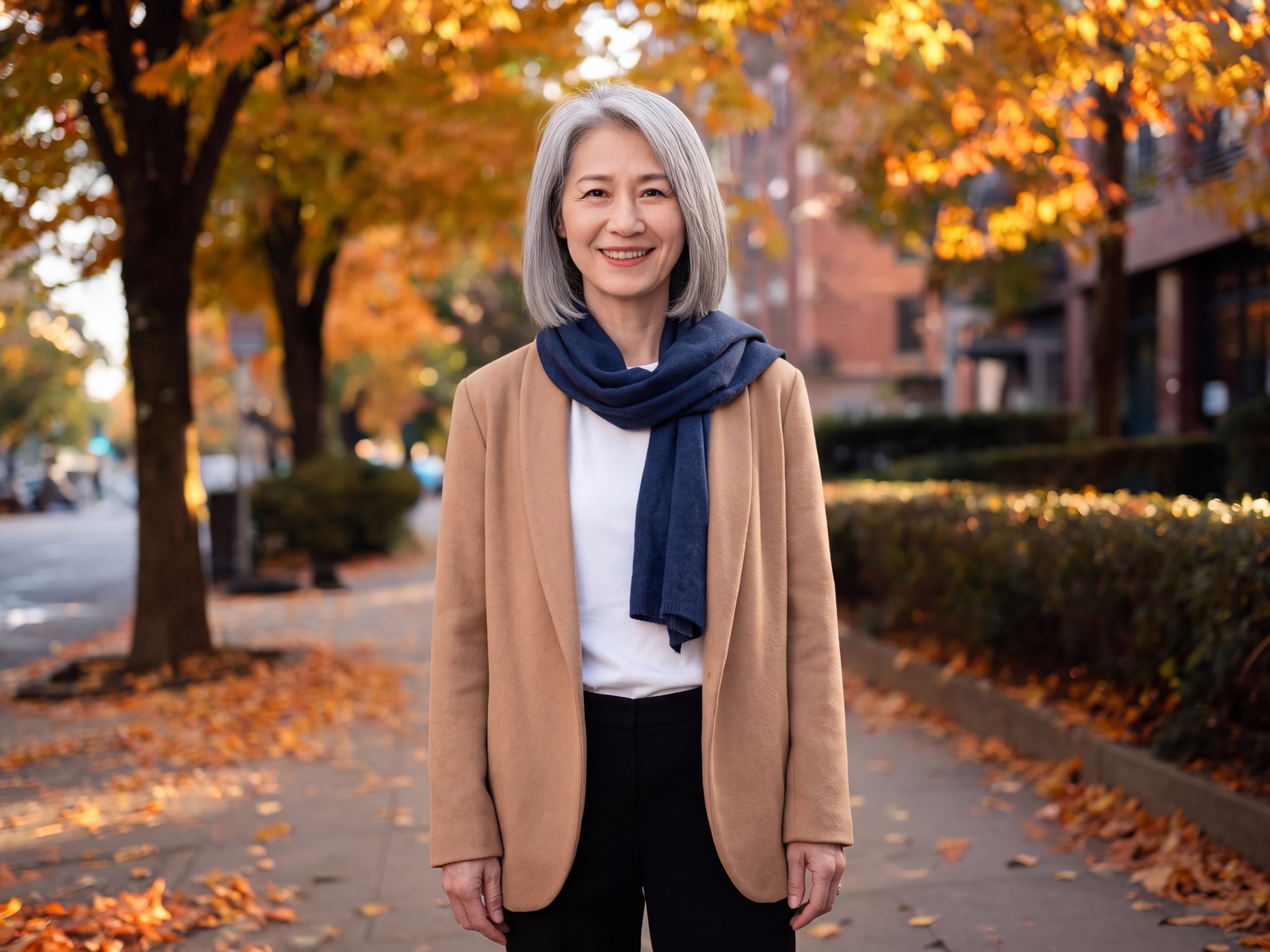 Edited photo: Scarf and blazer added to an outfit