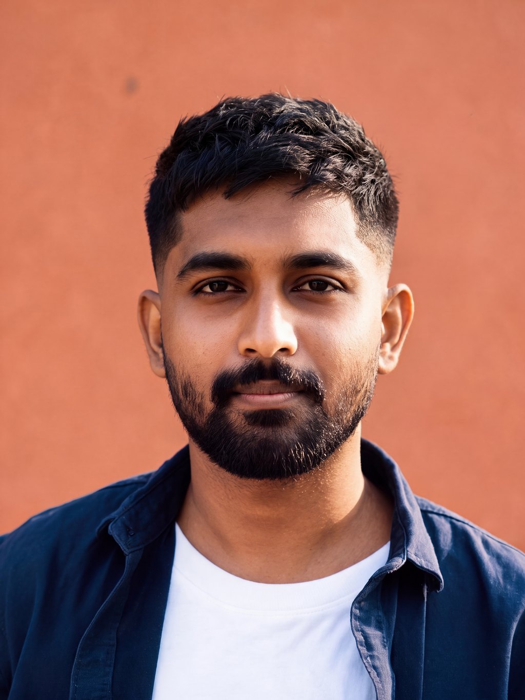 A man previews a short textured crop with a taper.