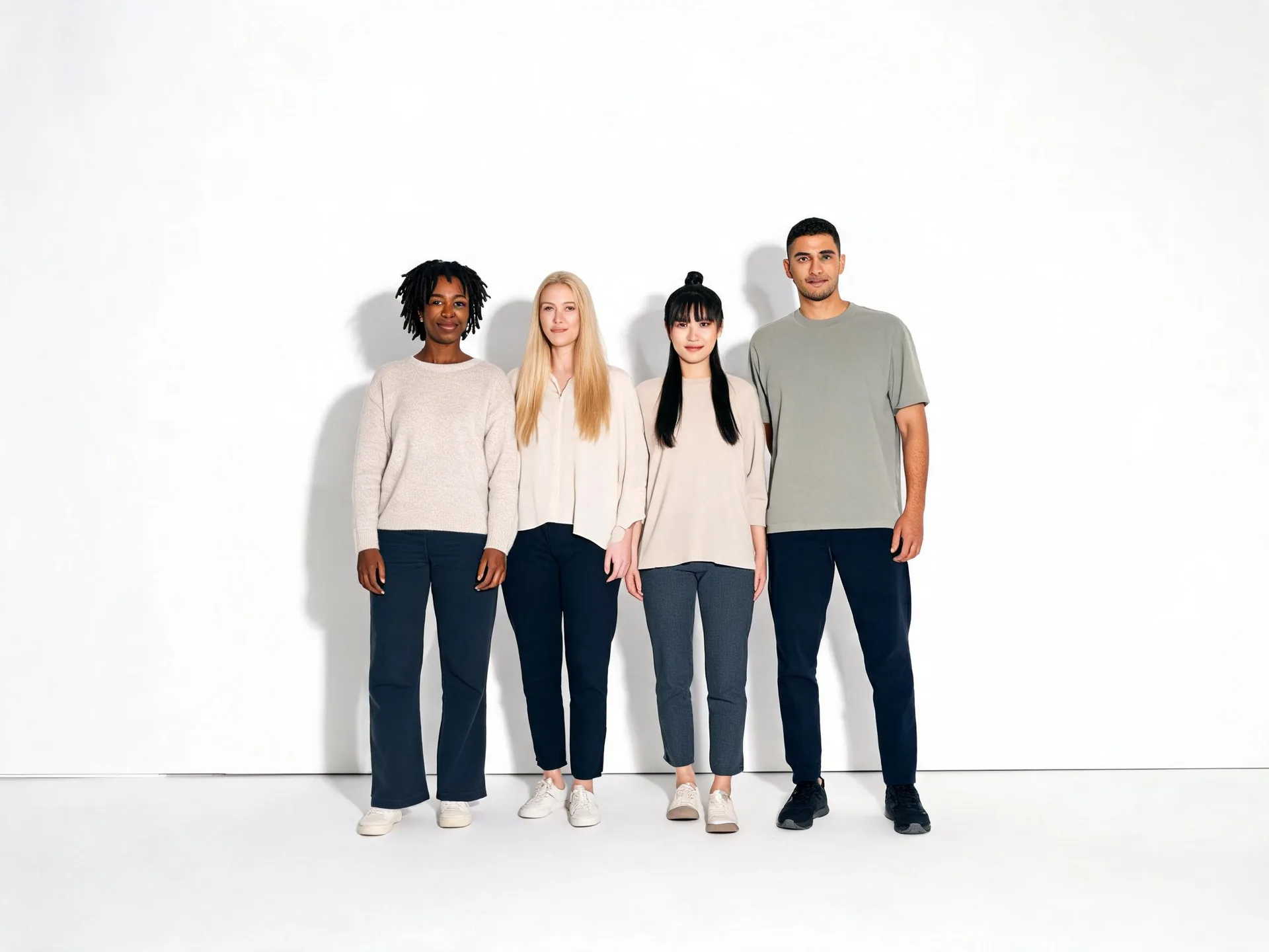 Four people appear together in a single studio group portrait.