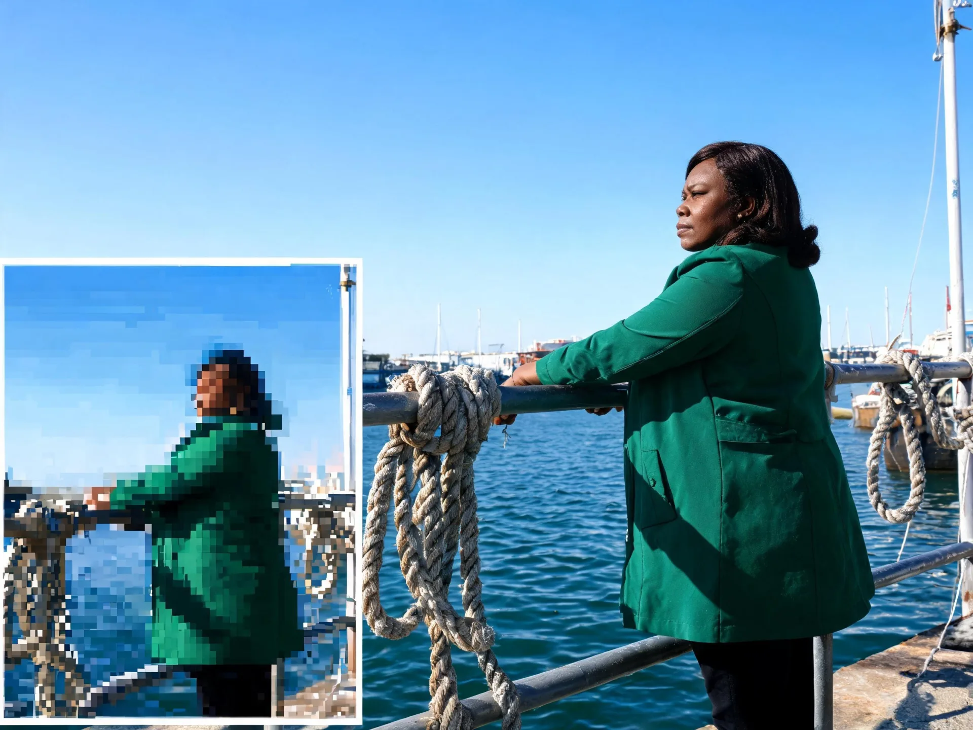 A harbor portrait includes an inset showing blocky compression.